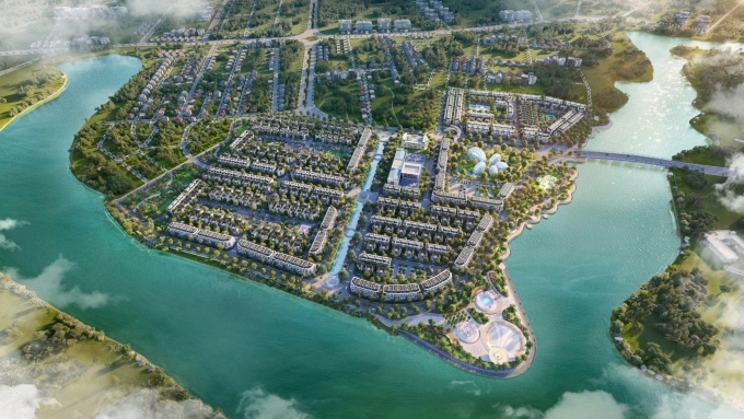 Phối cảnh không gian xanh với diện tích cây và mặt nước lớn của Pearl Rivera Hà Nội. Ảnh: CĐT